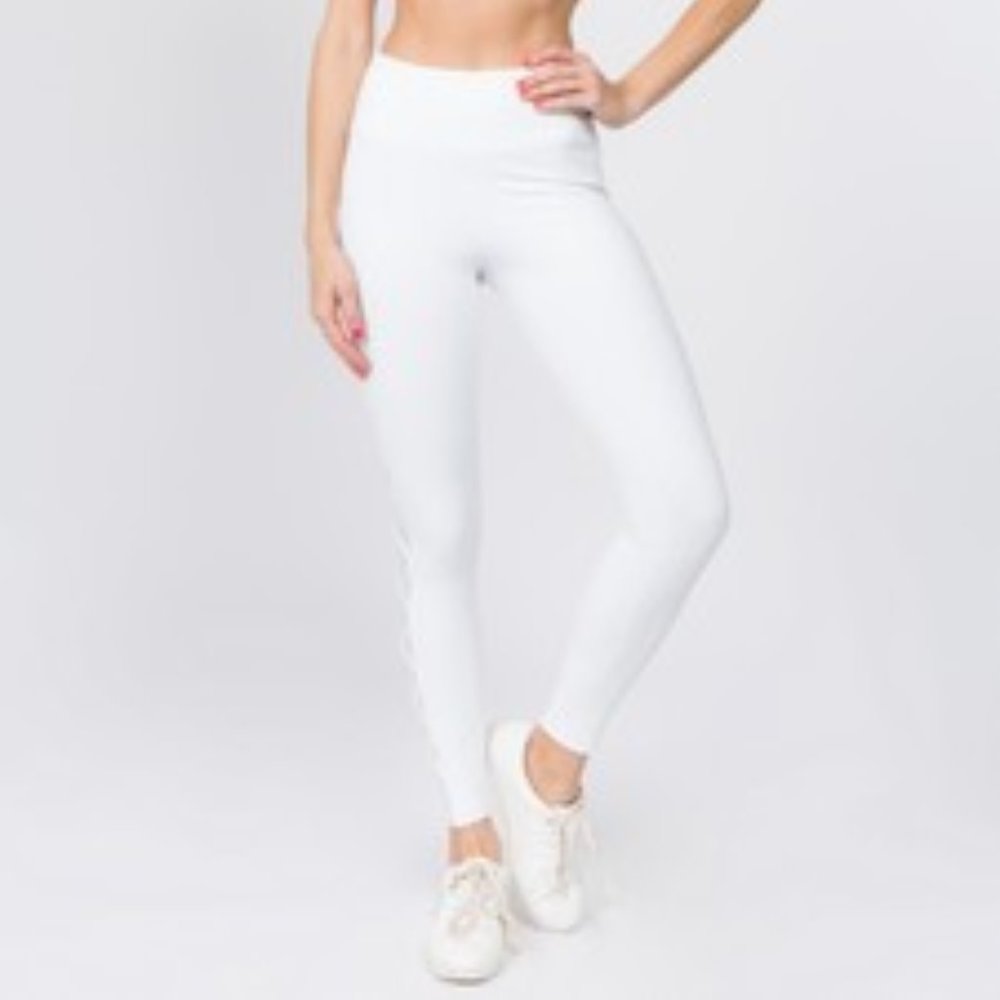 Active Lace-Up Mesh Side Workout Leggings - WHITE - Picture 2 of 5